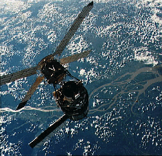 Skylab flies over the Amazon River delta during Skylab 3 mission